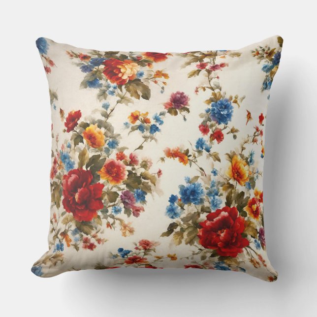 Painted Еlegant & Delicate Colourful Summer Flower Cushion (Front)