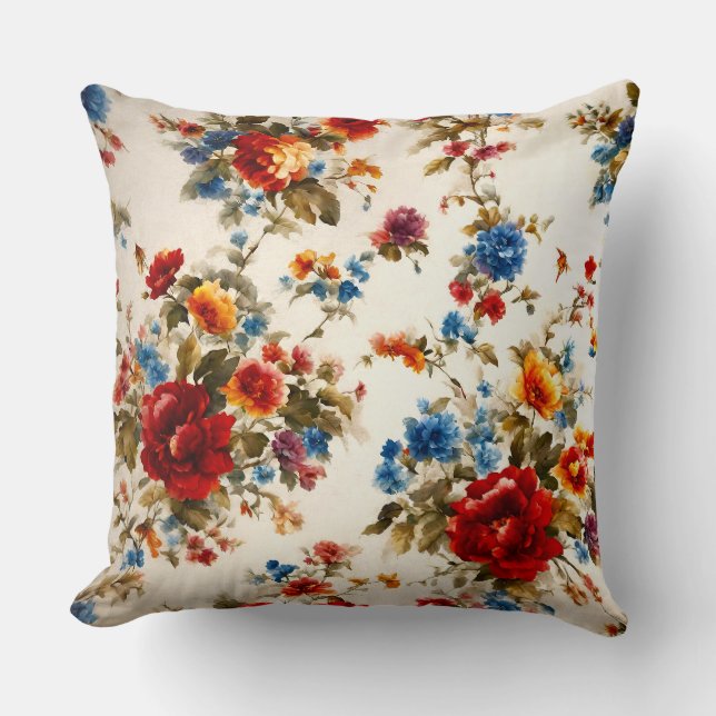 Painted Еlegant & Delicate Colourful Summer Flower Cushion (Front)