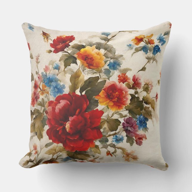 Painted Еlegant & Delicate Colourful Summer Flower Cushion (Front)