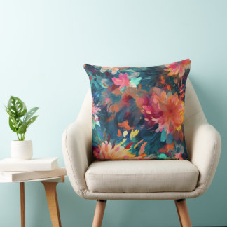 Painted Abstract Floral Giant Mums Cushion