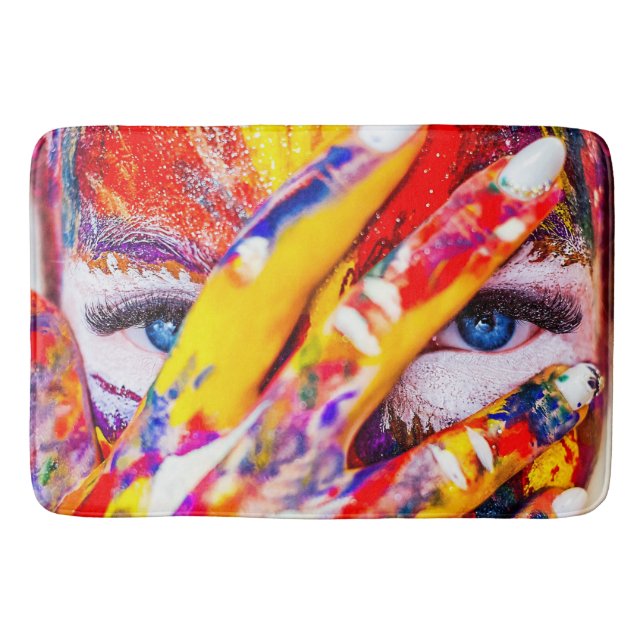 Painted Abstract Womans Face Bath Mat (Front)