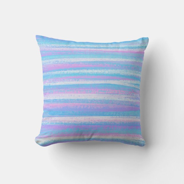 Painted Acrylic Stripes Turquoise Pink Purple Cushion (Front)
