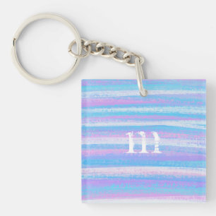 Painted Acrylic Stripes Turquoise Pink Purple Key Ring