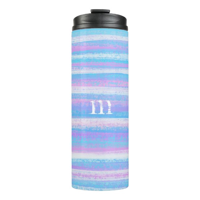 Painted Acrylic Stripes Turquoise Pink Purple Thermal Tumbler (Front)