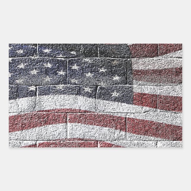 Painted American Flag on Brick Wall Texture Rectangular Sticker (Front)