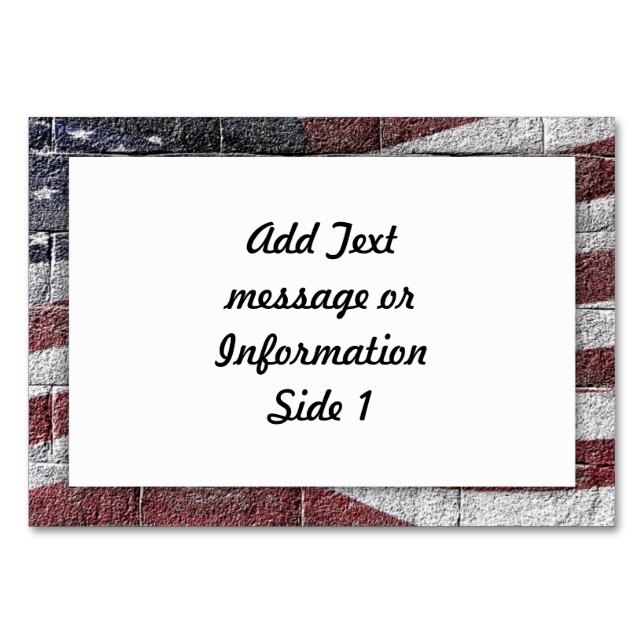 Painted American Flag on Brick Wall Texture Table Number (Front)