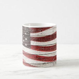 Painted American Flag on Rustic Wood Texture Coffee Mug