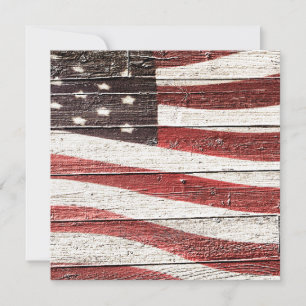 Painted American Flag on Rustic Wood Texture Invitation