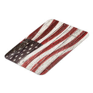 Painted American Flag on Rustic Wood Texture Magnet