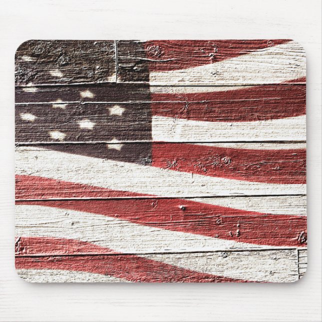 Painted American Flag on Rustic Wood Texture Mouse Pad (Front)