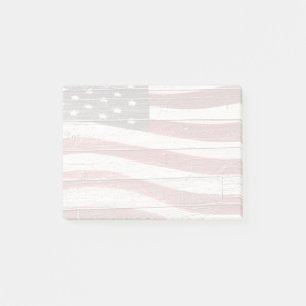 Painted American Flag on Rustic Wood Texture Post-it Notes