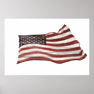 Painted American Flag on Rustic Wood Texture Poster