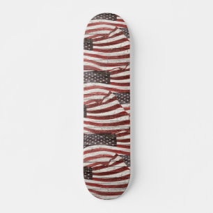Painted American Flag on Rustic Wood Texture Skateboard