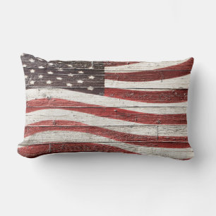 Painted American Flag on Wood-Look Lumbar Cushion