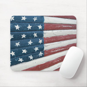 Painted American Flag on Wood Mouse Pad