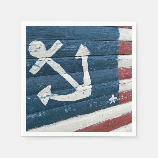painted anchor on nautical flag napkin (Front)