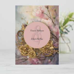 Painted and Gold Floral Wedding Invitation