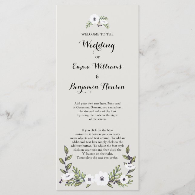 Painted Anemones Wedding Program (Front)