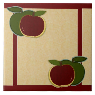 Painted Apples (foe/cranberry) Ceramic Tile