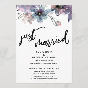 Painted Artsy Flowers Just Married Reception Only Invitation