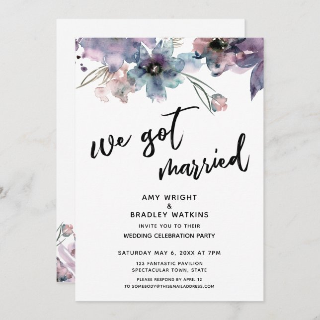 Painted Artsy Flowers We Got Married Reception Invitation (Front/Back)