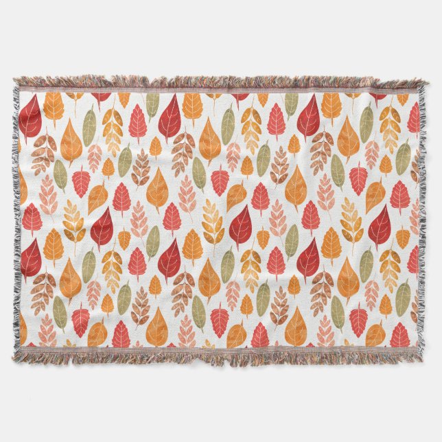 Painted Autumn Leaves Pattern Throw Blanket (Front)