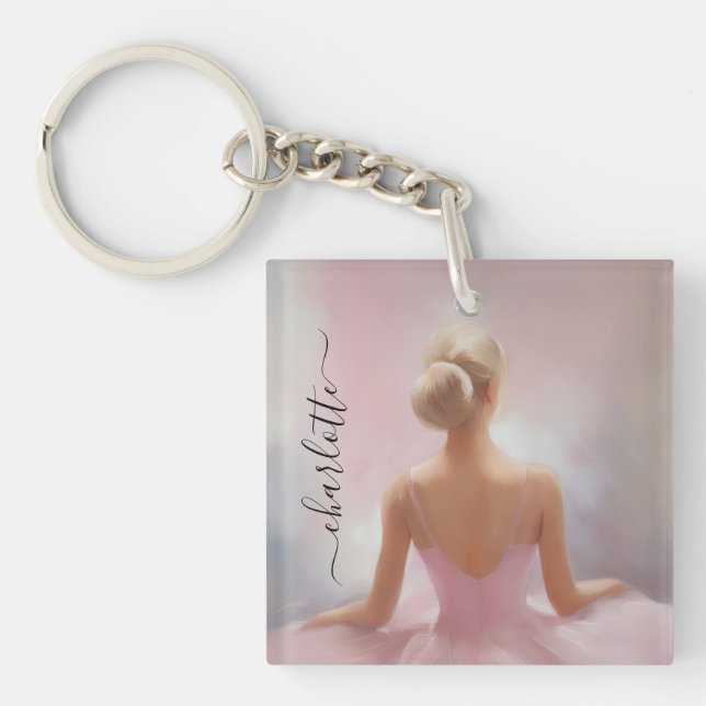 Painted Ballerina in Pink Key Ring (Front)