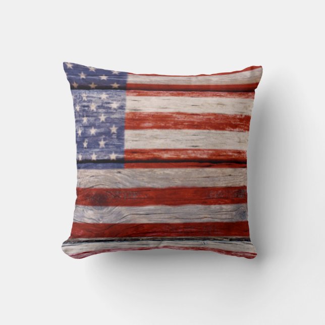 Painted barn wood, American Flag Cushion (Front)