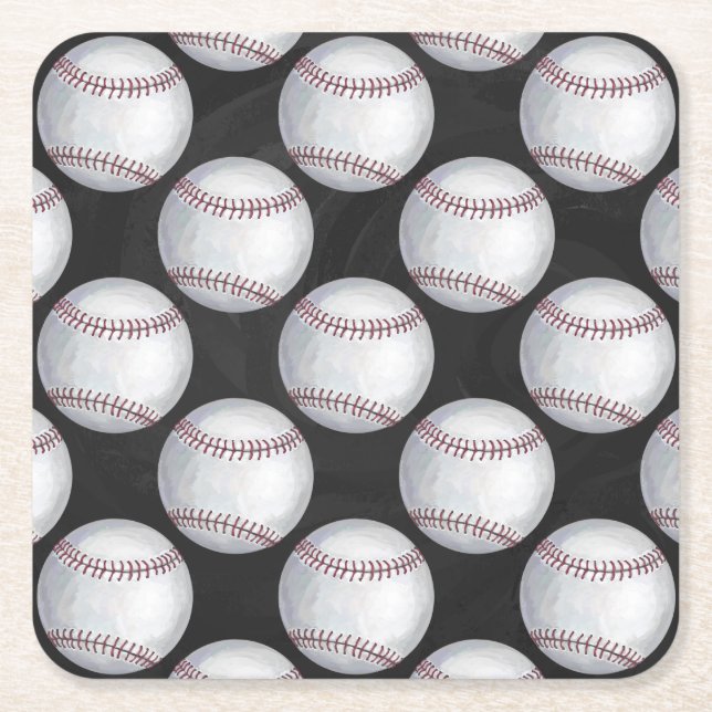 Painted Baseball Pattern Square Paper Coaster (Front)