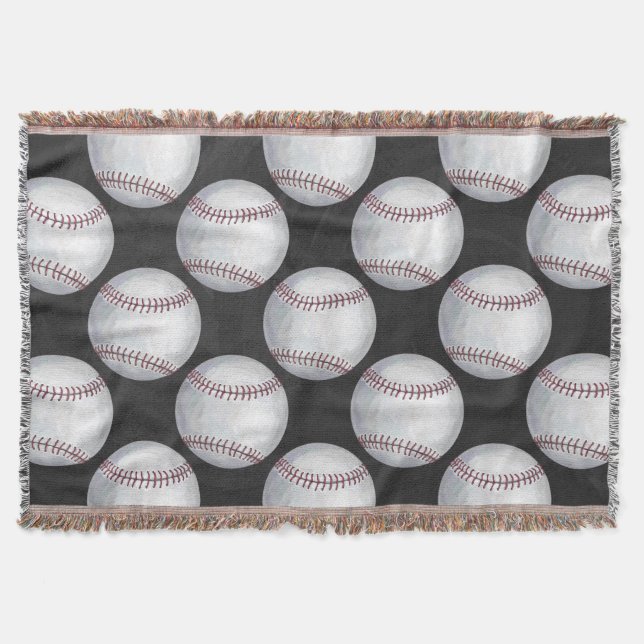 Painted Baseball Pattern Throw Blanket (Front)