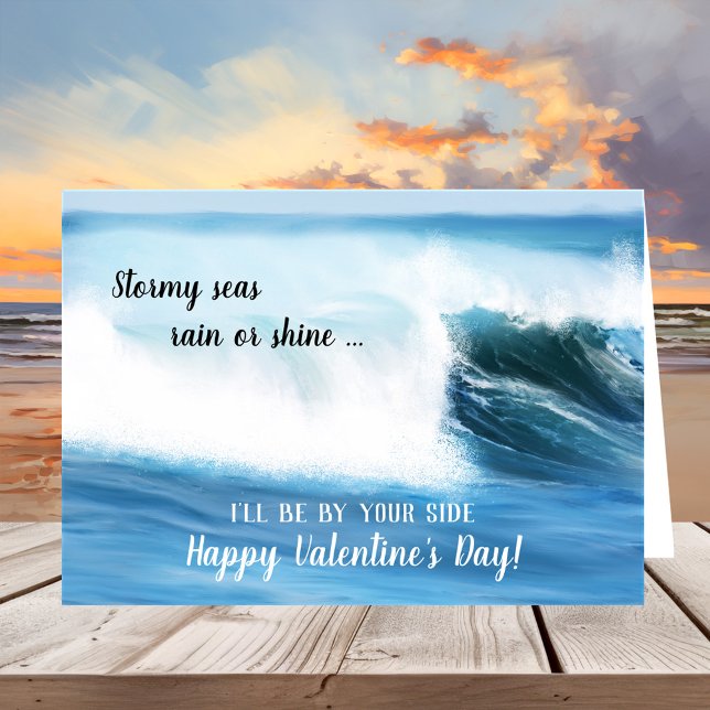 Painted Beach Ocean Waves Valentine's Day Card (Valentine's Day greeting card featuring a painting of surf waves on the beach)