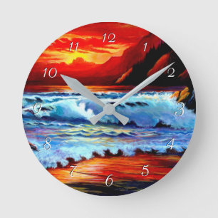 Painted Beach Sunset Round Clock