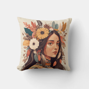 Painted Beautiful Native American Woman Cushion