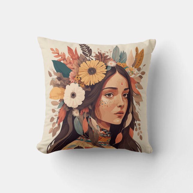 Painted Beautiful Native American Woman Cushion (Front)