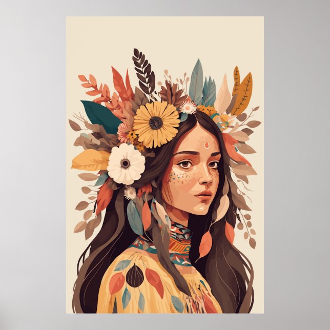 Painted Beautiful Native American Woman Poster (Front)