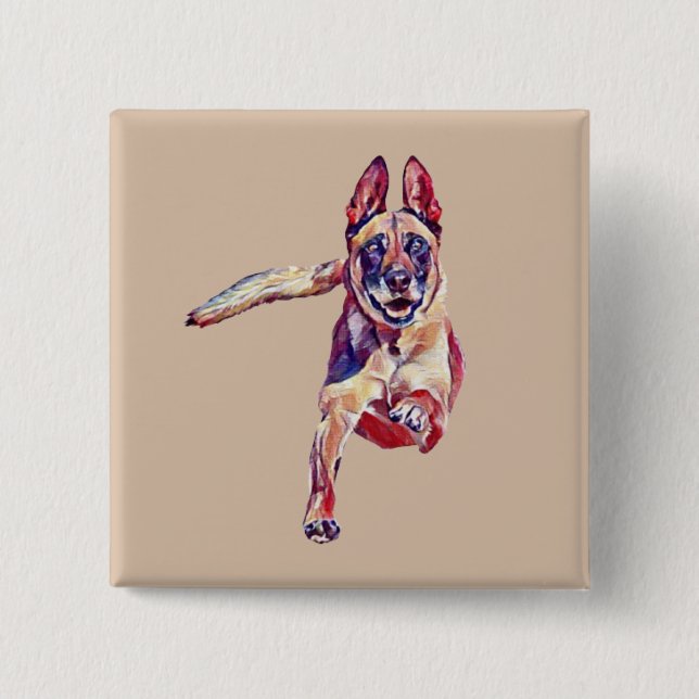 Painted Belgian Malinois Dog Pin Button (Front)