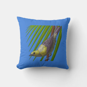 Painted Bird on Green and Blue Cushion