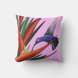 Painted Birds, Hummingbird on Pink Cushion