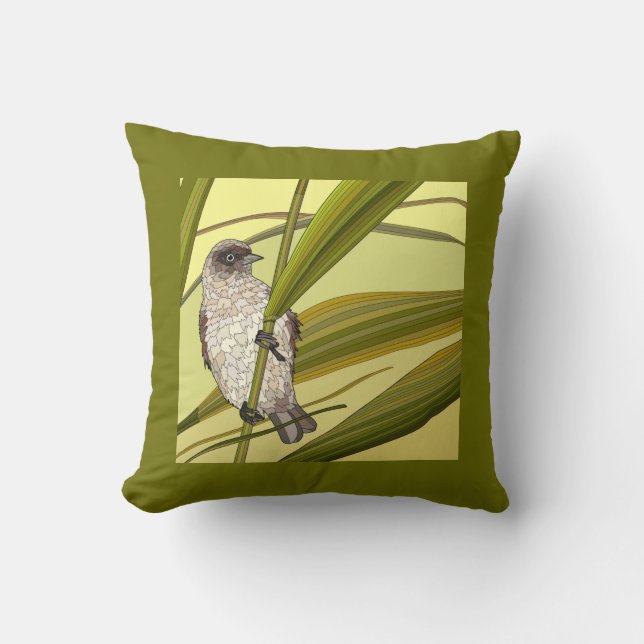 Painted Birds on Gold & Green Cushion (Front)