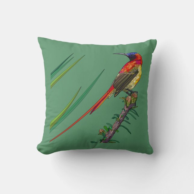 Painted Birds on Green Cushion (Front)