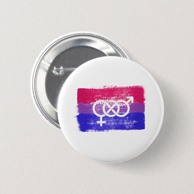 PAINTED BISEXUAL SYMBOL PRIDE FLAG 6 CM ROUND BADGE (Front & Back)