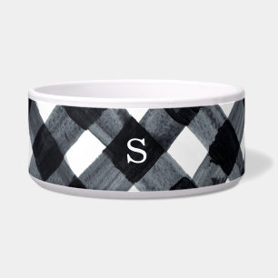 Painted Black and White Buffalo Plaid and Initial