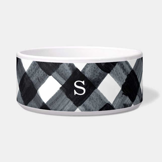 Painted Black and White Buffalo Plaid and Initial (Front)