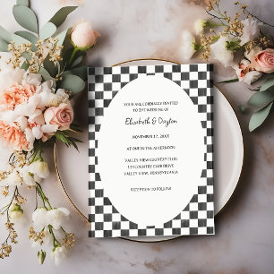 Painted Black and White Check Pattern Wedding Invitation