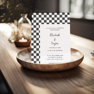 Painted Black and White Check Pattern Wedding Invitation