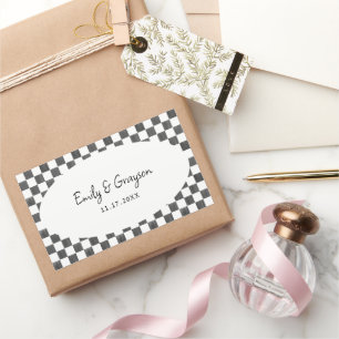 Painted Black Checkerboard Pattern Wedding Rectangular Sticker