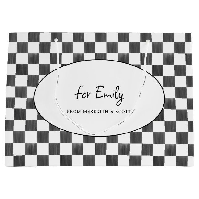 Painted Black Chequerboard Pattern Personalised Large Gift Bag (Front)