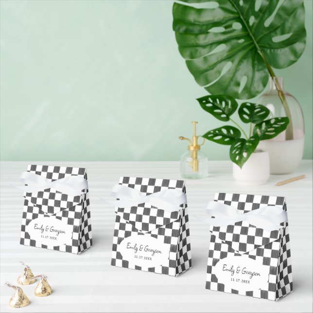 Painted Black Chequerboard Pattern Wedding Favour Box (Multiple)