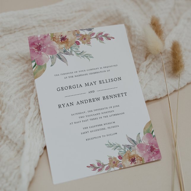 Painted Blooms Watercolor Floral Wedding Invitation (Creator Uploaded)