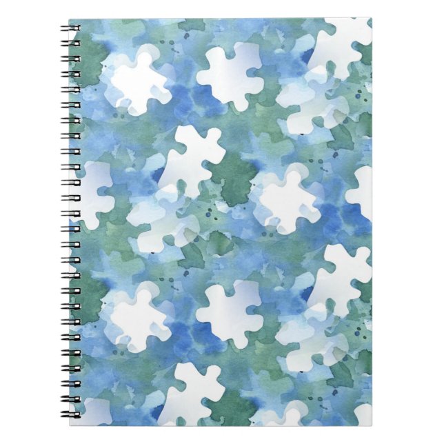 Painted Blue and Green Puzzle Piece  Pocket Folder Notebook (Front)